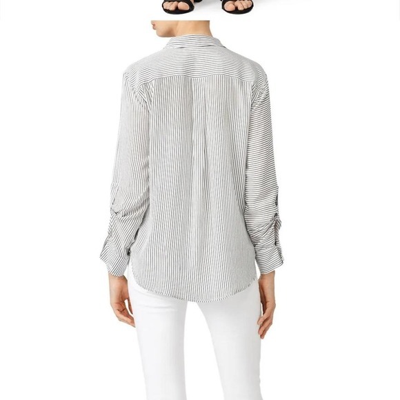 Tart Collections- black and white striped button down‎ shirt- 100% crepe - Picture 4 of 6